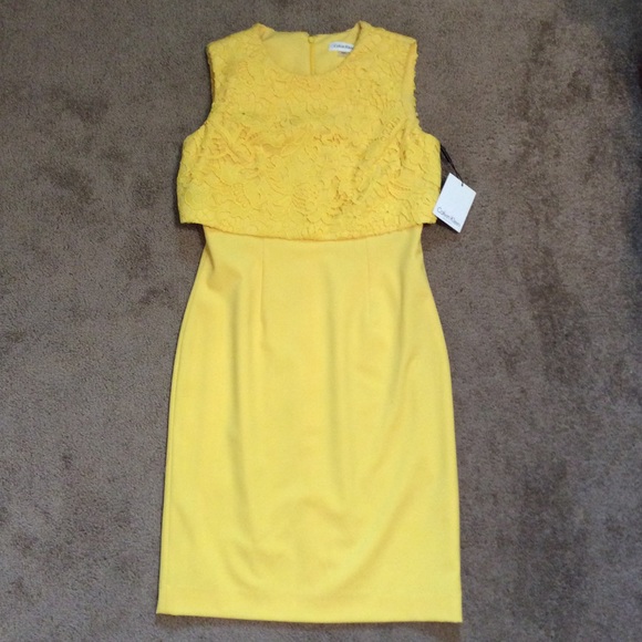 Calvin Klein Dresses & Skirts - NWT Yellow Lace Calvin Klein Dress